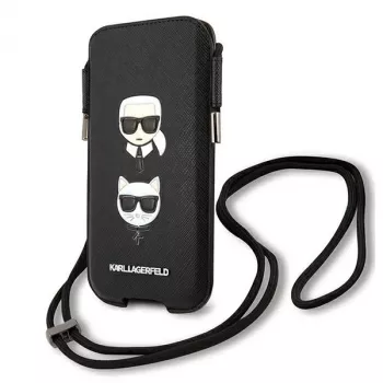 Karl Lagerfeld Ikonik Karl & Choupette Head Saffiano Hard Case für Apple iPhone 12 Pro Max 6,7 inch Schwarz
