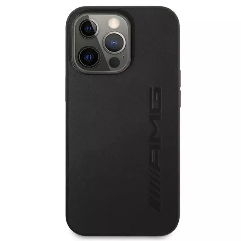 AMG AMHCP13LDOLBK iPhone 13 Pro Hard Case Genuine Leather Hot Stamped Black
