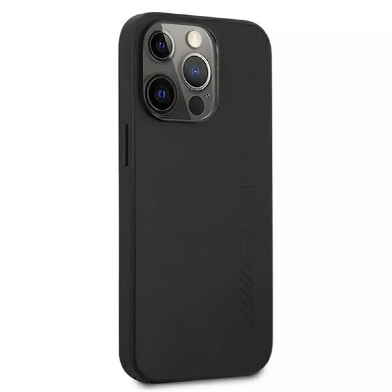 AMG AMHCP13LDOLBK iPhone 13 Pro Hard Case Genuine Leather Hot Stamped Black
