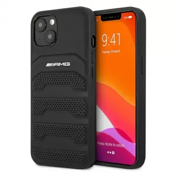 AMG AMHCP13SGSEBK iPhone 13 Mini 5,4 inch Hardcase Leder Schwarz mit geprägten Linien