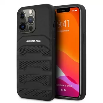 AMG AMHCP13LGSEBK iPhone 13 Pro / 13 6.1 Black Hardcase Leather Debossed Lines