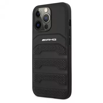 AMG AMHCP13LGSEBK iPhone 13 Pro / 13 6.1 Black Hardcase Leather Debossed Lines
