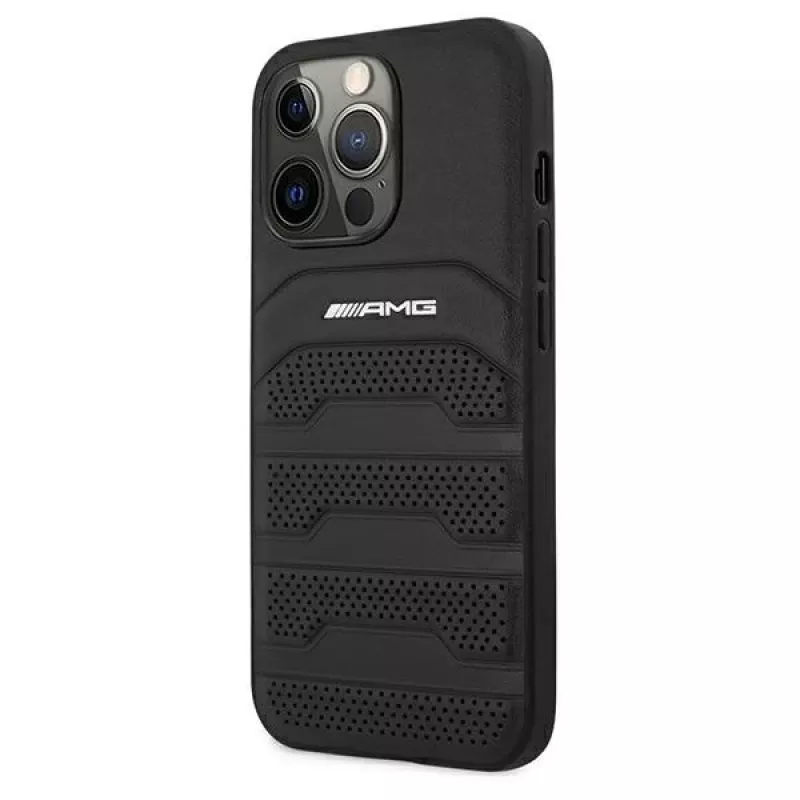 AMG AMHCP13LGSEBK iPhone 13 Pro / 13 6.1 Black Hardcase Leather Debossed Lines