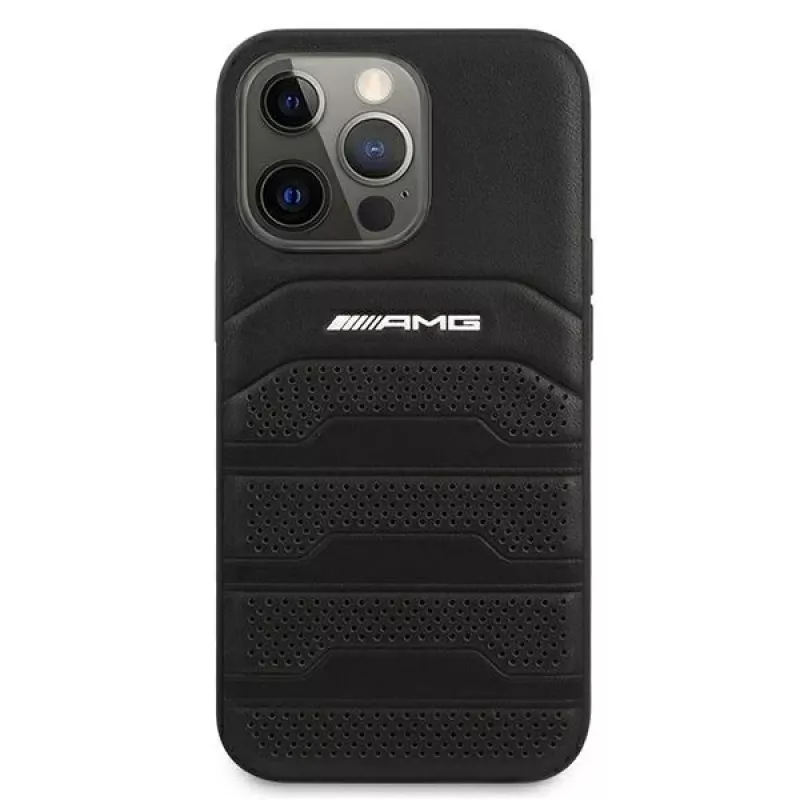 AMG AMHCP13LGSEBK iPhone 13 Pro / 13 6.1 Black Hardcase Leather Debossed Lines