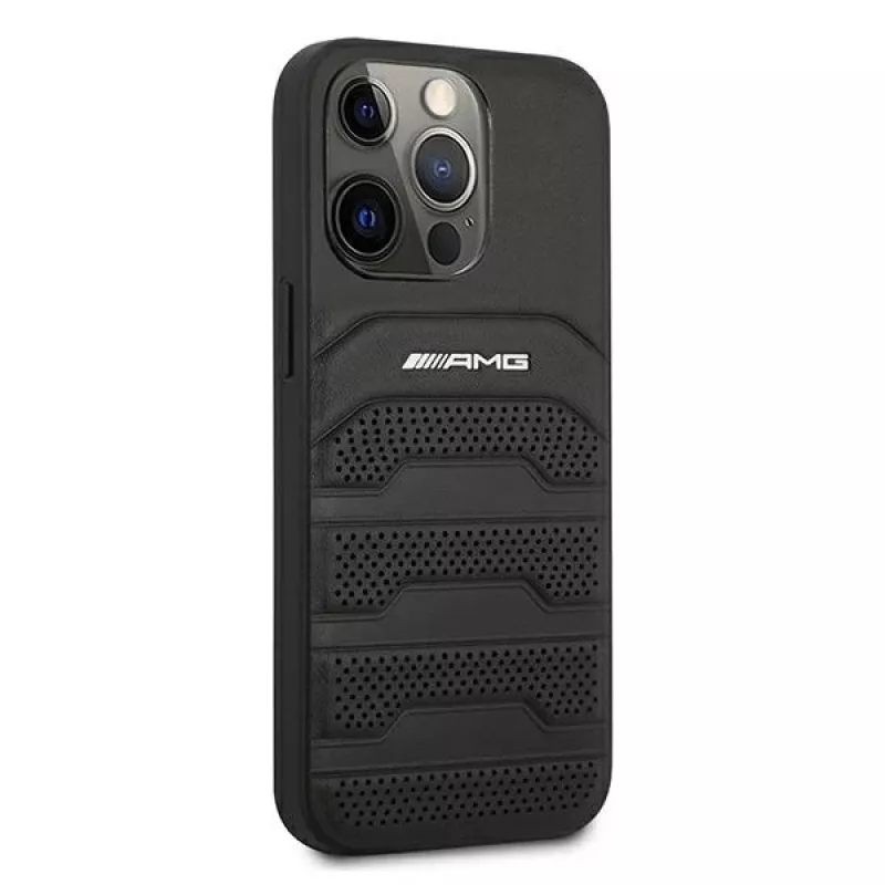 AMG AMHCP13LGSEBK iPhone 13 Pro / 13 6.1 Black Hardcase Leather Debossed Lines