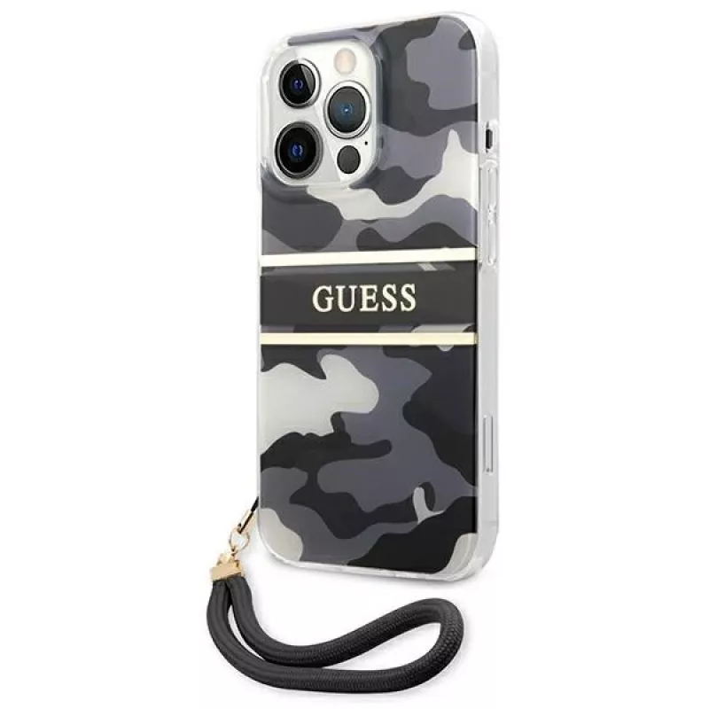 Guess GUHCP13XKCABBK iPhone 13 Pro Max Hard Case Camo Strap Collection Black