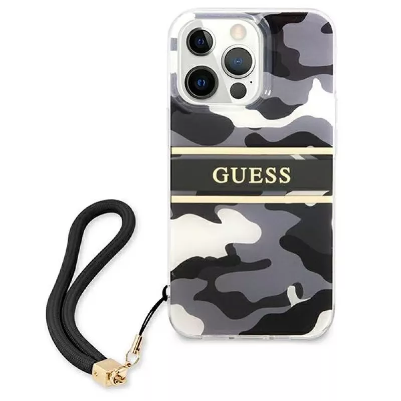 Guess GUHCP13XKCABBK iPhone 13 Pro Max Hard Case Camo Strap Collection Black