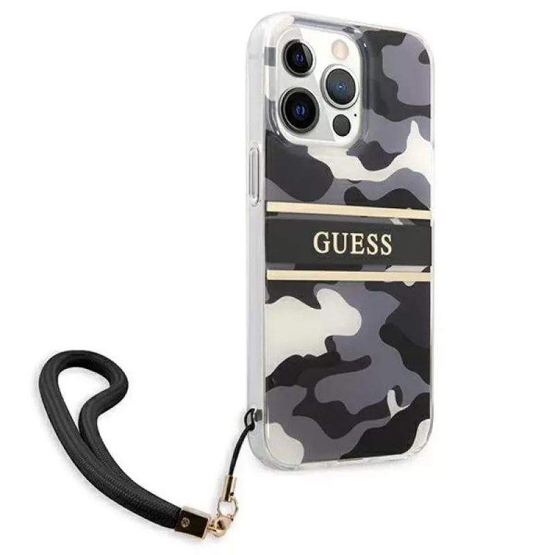 Guess GUHCP13XKCABBK iPhone 13 Pro Max Hard Case Camo Strap Collection Black