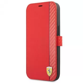 Ferrari FESAXFLBKP13SRE On Track Carbon Stripe Book Case für iPhone 13 mini, Rot