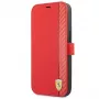 Ferrari FESAXFLBKP13SRE On Track Carbon Stripe Book Case für iPhone 13 mini, Rot