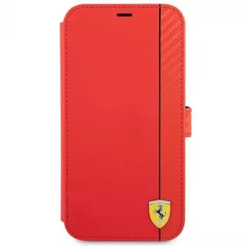 Ferrari FESAXFLBKP13SRE On Track Carbon Stripe Book Case für iPhone 13 mini, Rot