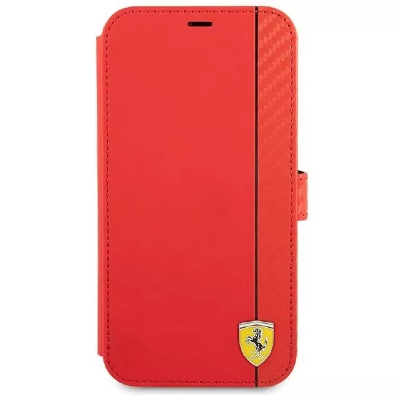 Ferrari FESAXFLBKP13SRE On Track Carbon Stripe Book Case für iPhone 13 mini, Rot