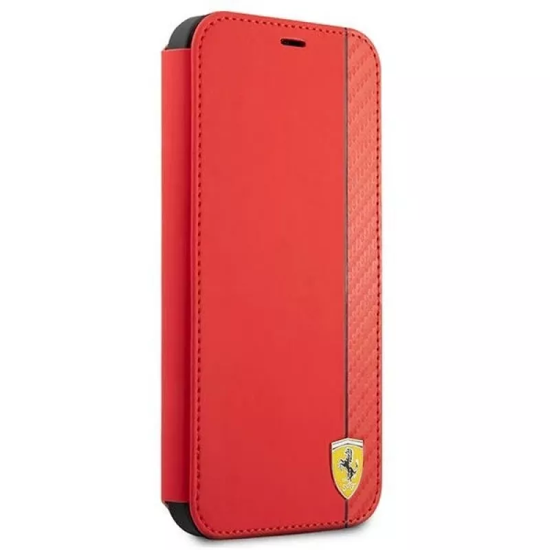 Ferrari FESAXFLBKP13SRE On Track Carbon Stripe Book Case für iPhone 13 mini, Rot