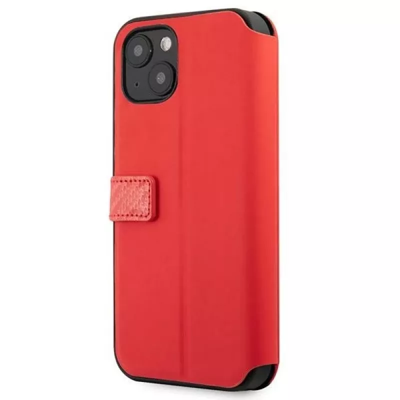 Ferrari FESAXFLBKP13SRE On Track Carbon Stripe Book Case für iPhone 13 mini, Rot