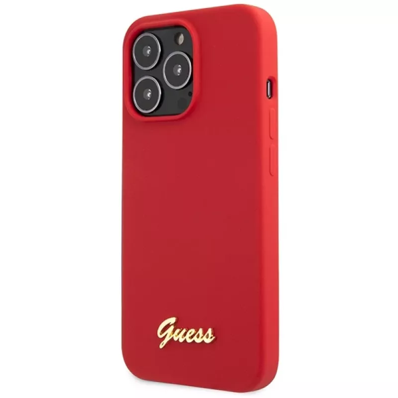 Guess GUHCP13XLSLMGRE iPhone 13 Pro Max 6.7 Burgundy Silicone Hard Case with Vintage Gold Logo