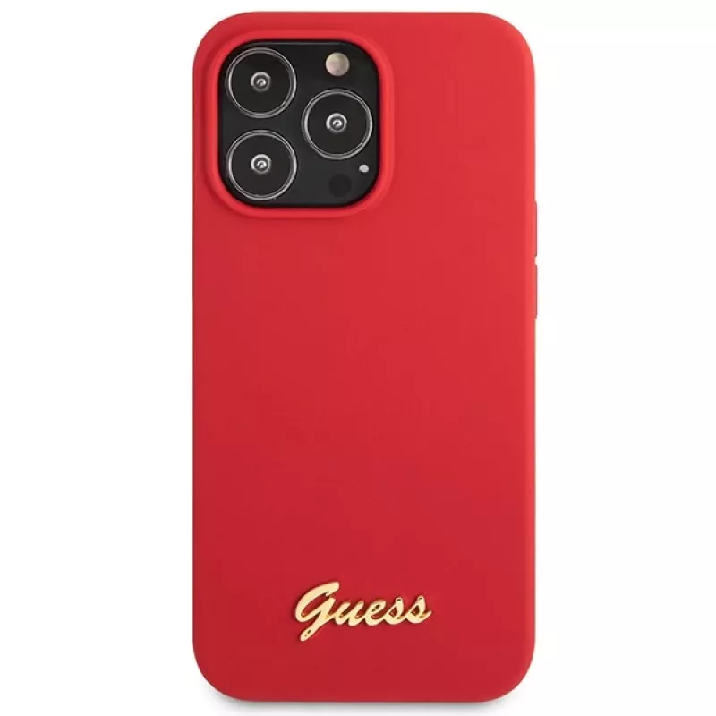 Guess GUHCP13XLSLMGRE iPhone 13 Pro Max 6.7 Burgundy Silicone Hard Case with Vintage Gold Logo