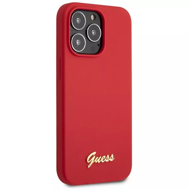 Guess GUHCP13XLSLMGRE iPhone 13 Pro Max 6.7 Burgundy Silicone Hard Case with Vintage Gold Logo