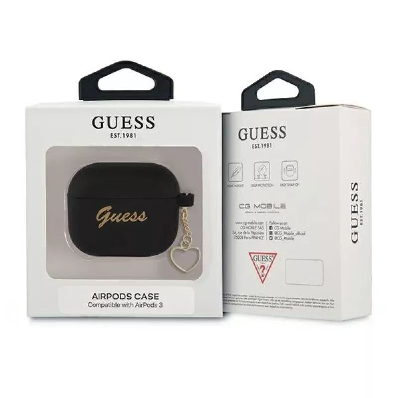 Guess GUA3LSCHSK AirPods 3 Cover Black Silicone Charm Heart Collection