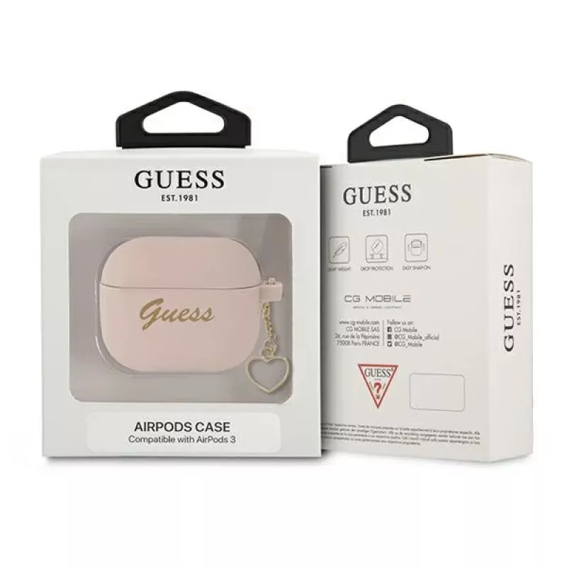 Guess GUA3LSCHSP Silikon-Charm Heart Collection Hülle für Apple AirPods 3. Generation – Pink