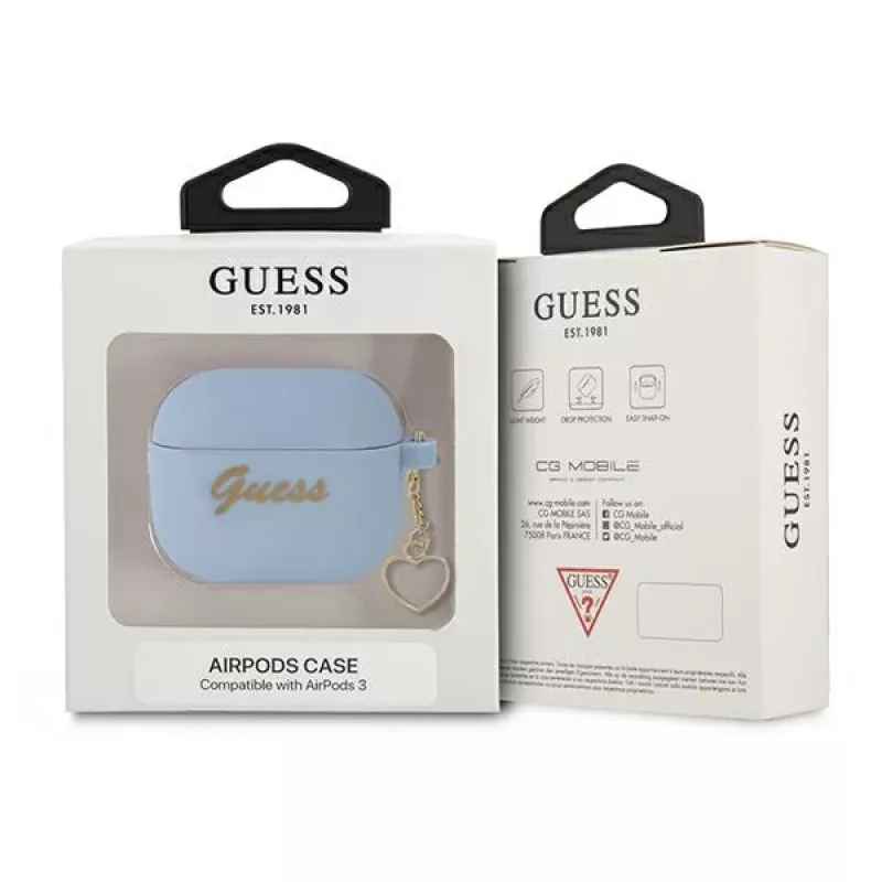 Guess GUA3LSCHSB Silikon-Charm Heart Collection Hülle für AirPods 3, Blau