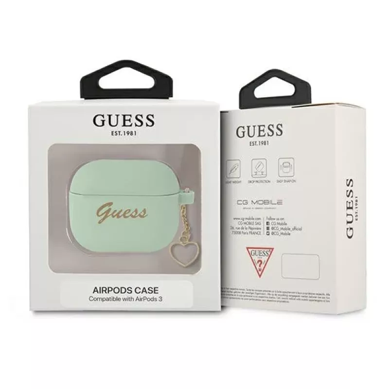 Guess GUA3LSCHSN AirPods 3 Hülle grün Silikon Charm Heart Collection