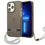 Guess GUHCP13LHTSGSK Translucent Hard Case mit Handschlaufe für Apple iPhone 13 Pro / iPhone 13, Schwarz