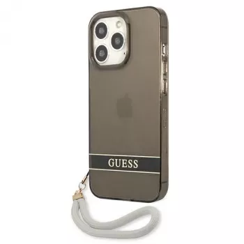 Guess GUHCP13LHTSGSK Translucent Hard Case mit Handschlaufe für Apple iPhone 13 Pro / iPhone 13, Schwarz