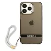 Guess GUHCP13LHTSGSK Translucent Hard Case mit Handschlaufe für Apple iPhone 13 Pro / iPhone 13, Schwarz
