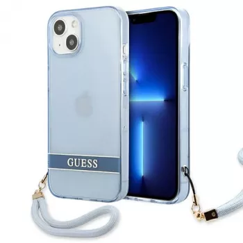 Guess GUHCP13SHTSGSB iPhone 13 mini 5,4 inch Blue Translucent Hardcase mit Trageriemen