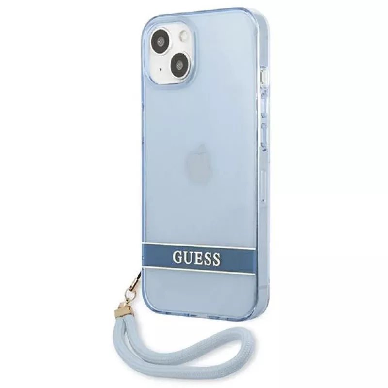 Guess GUHCP13SHTSGSB iPhone 13 mini 5,4 inch Blue Translucent Hardcase mit Trageriemen