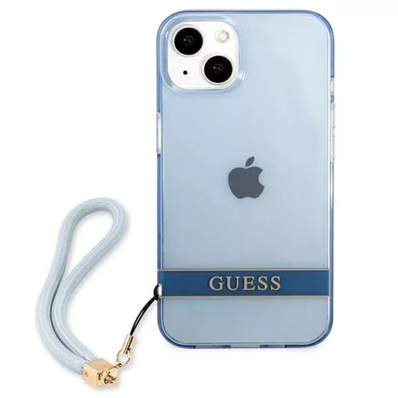 Guess GUHCP13SHTSGSB iPhone 13 mini 5,4 inch Blue Translucent Hardcase mit Trageriemen