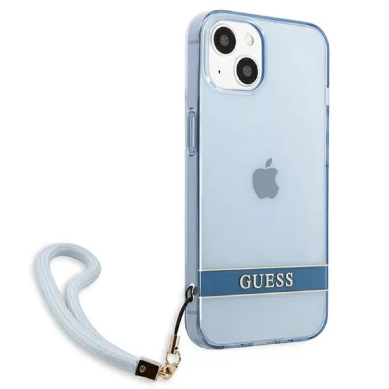 Guess GUHCP13SHTSGSB iPhone 13 mini 5,4 inch Blue Translucent Hardcase mit Trageriemen