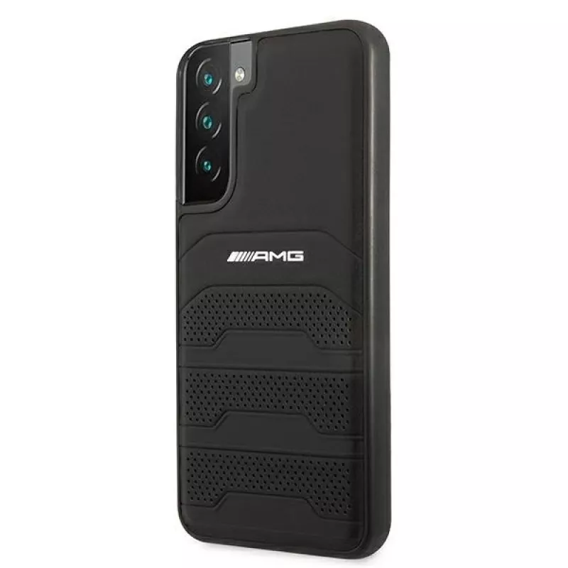 AMG AMHCS22MGSEBK Hardcase Leder mit geprägten Linien für Samsung Galaxy S22+ (SM-S906) - Schwarz