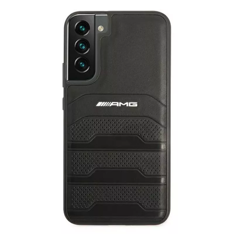 AMG AMHCS22MGSEBK Hardcase Leder mit geprägten Linien für Samsung Galaxy S22+ (SM-S906) - Schwarz
