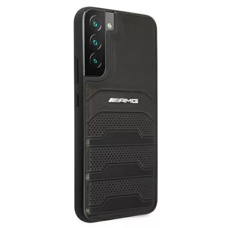 AMG AMHCS22MGSEBK Hardcase Leder mit geprägten Linien für Samsung Galaxy S22+ (SM-S906) - Schwarz