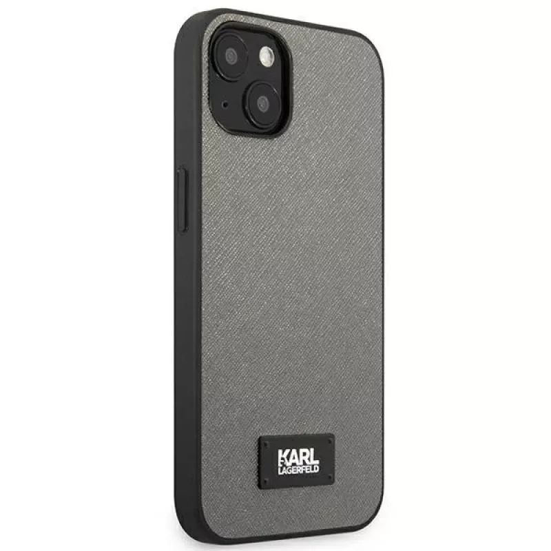 Karl Lagerfeld Saffiano Plaque Hard Case für Apple iPhone 13 Mini 5,4 Zoll - Silber
