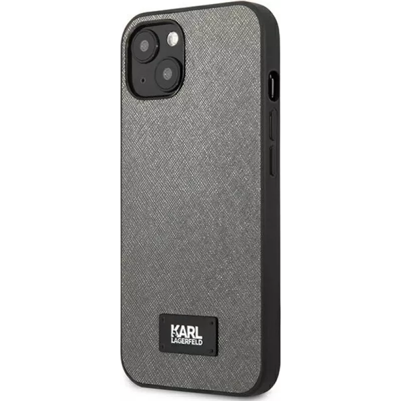 Karl Lagerfeld KLHCP13MSFMP2DG Saffiano Plaque Hard Case für iPhone 13/14/15 6,1 Zoll - Silber
