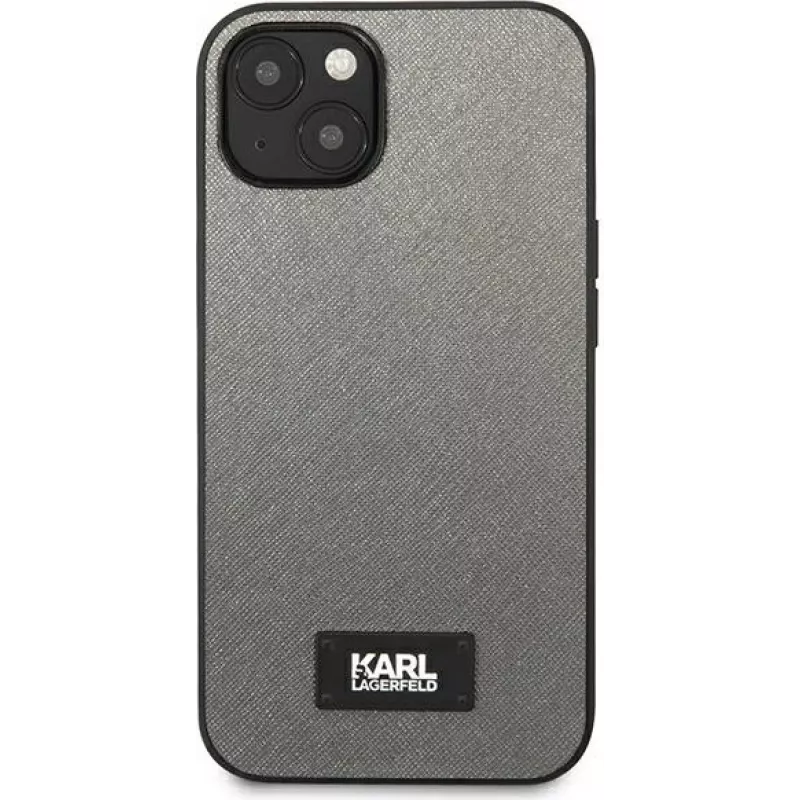 Karl Lagerfeld KLHCP13MSFMP2DG Saffiano Plaque Hard Case für iPhone 13/14/15 6,1 Zoll - Silber