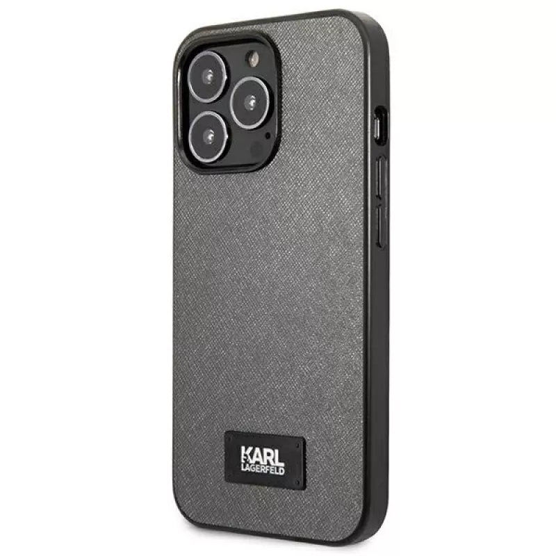 Karl Lagerfeld KLHCP13LSFMP2DG Saffiano Plaque Hard Case für iPhone 13 Pro / 13 6,1 inch - Silber