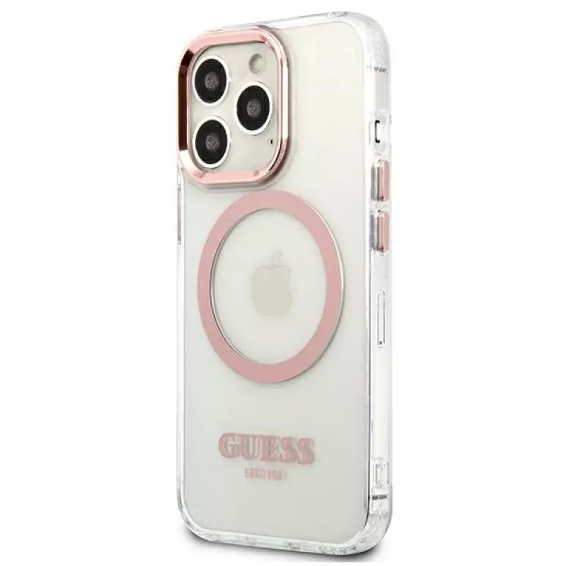 Guess Metal Outline MagSafe Hard Case für iPhone 13 Pro / 13 6,1 inch - Pink