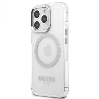Guess GUHMP13LHTRMS Metal Outline MagSafe Hard Case für iPhone 13 Pro / iPhone 13 6,1 inch - Silber