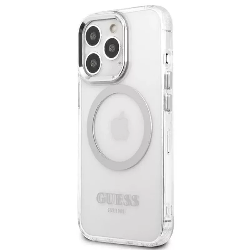 Guess GUHMP13LHTRMS Metal Outline MagSafe Hard Case für iPhone 13 Pro / iPhone 13 6,1 inch - Silber