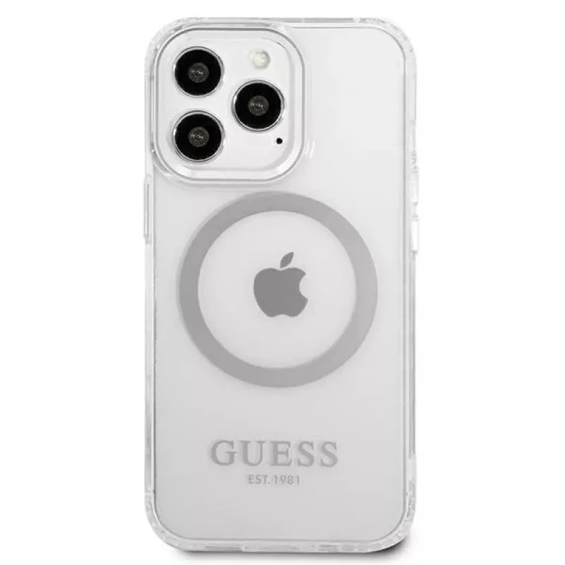 Guess GUHMP13LHTRMS Metal Outline MagSafe Hard Case für iPhone 13 Pro / iPhone 13 6,1 inch - Silber