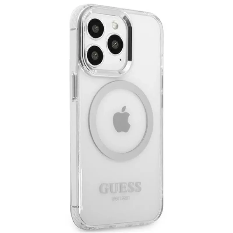 Guess GUHMP13LHTRMS Metal Outline MagSafe Hard Case für iPhone 13 Pro / iPhone 13 6,1 inch - Silber