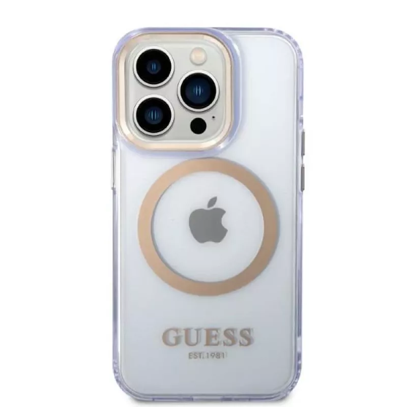 Guess Gold Outline Translucent Hard Case für Apple iPhone 14 Pro 6.1 - Lila