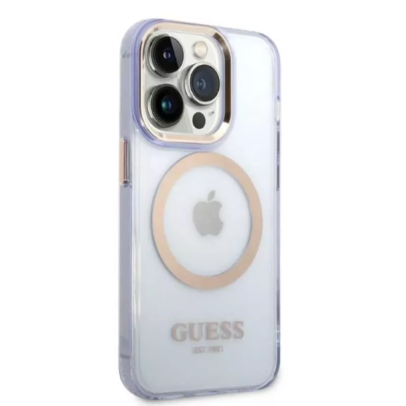 Guess Gold Outline Translucent Hard Case für Apple iPhone 14 Pro 6.1 - Lila