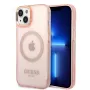Guess Gold Outline Translucent MagSafe Hard Case für iPhone 13/14/15 6,1 inch Pink