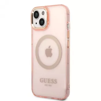 Guess Gold Outline Translucent MagSafe Hard Case für iPhone 13/14/15 6,1 inch Pink
