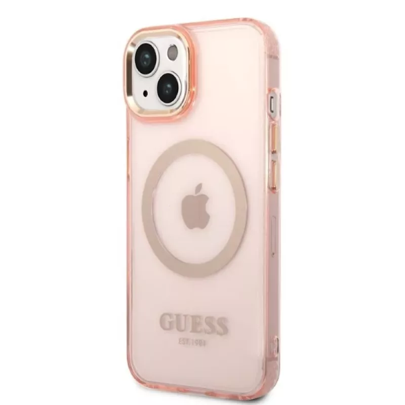 Guess Gold Outline Translucent MagSafe Hard Case für iPhone 13/14/15 6,1 inch Pink