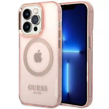 Guess Gold Outline Translucent MagSafe Case für iPhone 14 Pro Max 6,7 inch Pink Hartschale
